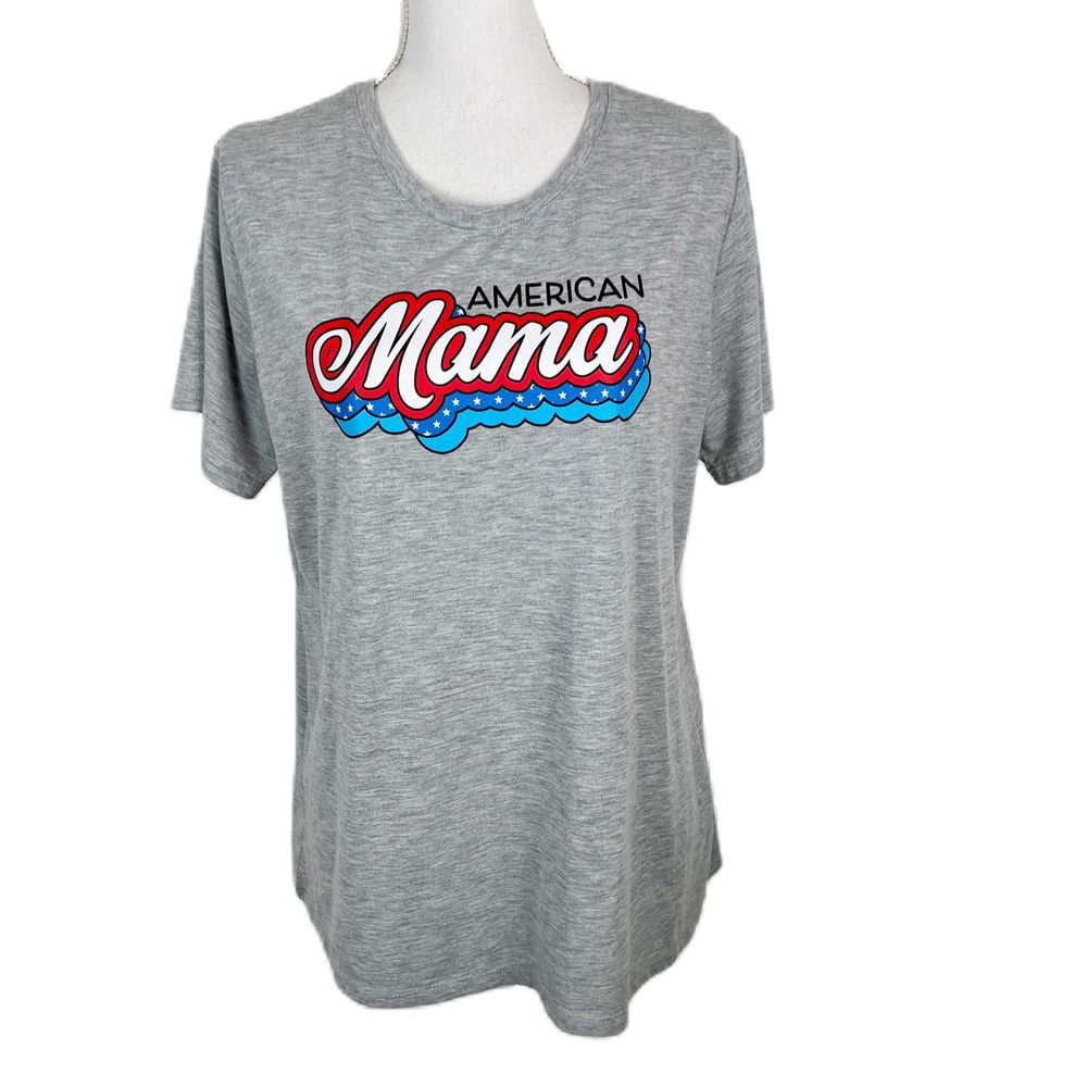 Celebrate Patriotic Shirt Women XL Grey Short Sleeve American Mama Graphic Tee